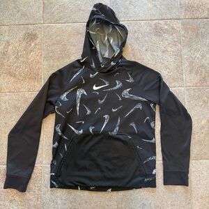 Nike Kids Dri-FIT Black Athletic Hoodie with White Swoosh